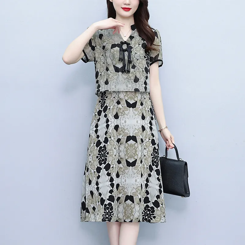 Flowers In Water Short Sleeved Dress Women's-4