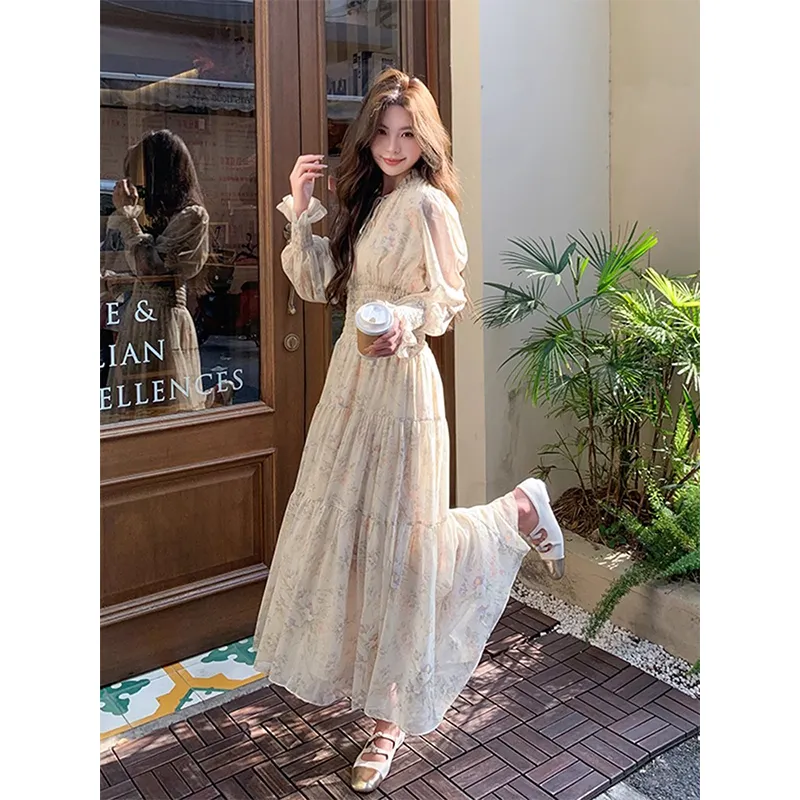 Flowers In Water Long Sleeved Dress Women's Floral-4