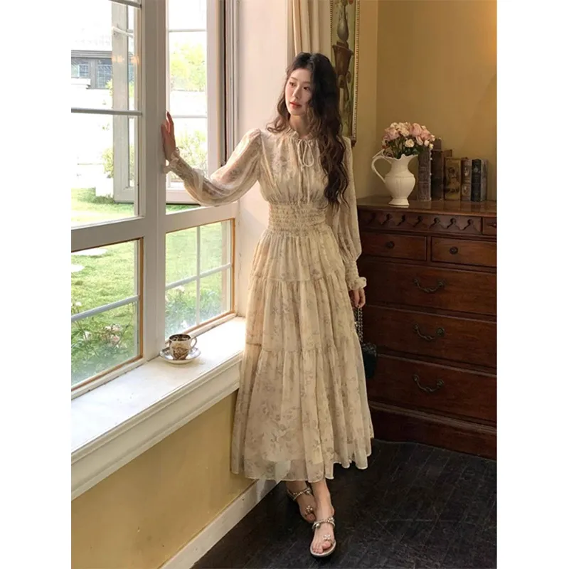 Flowers In Water Long Sleeved Dress Women's-2