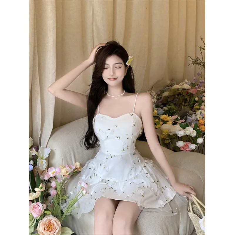 Flowers In Water Slip Dress Women's White-3