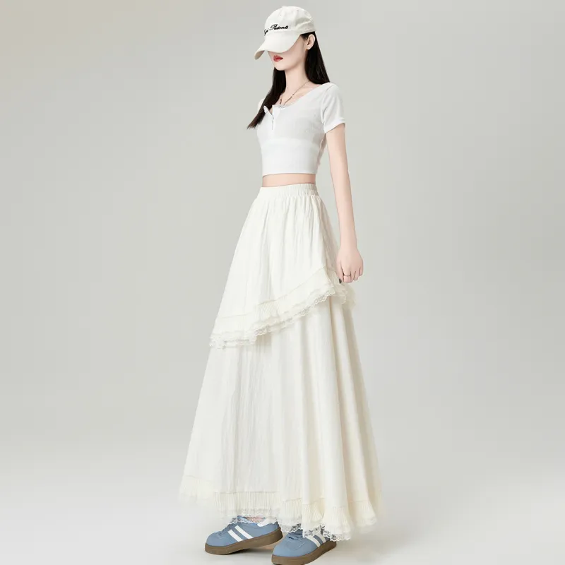 Flowers In Water Casual Long Skirt Women's-9