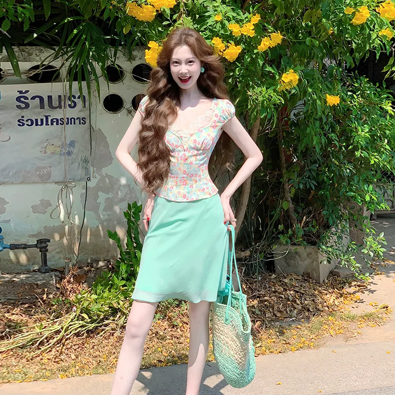 Flowers In Water Skirt Set Women's-4