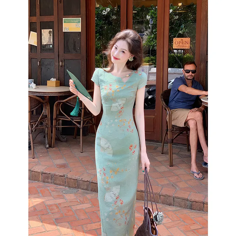 Flowers In Water Short Sleeved Dress Women's-3