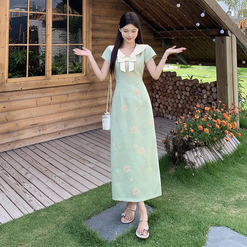 Flowers In Water Short Sleeved Dress Women's-2