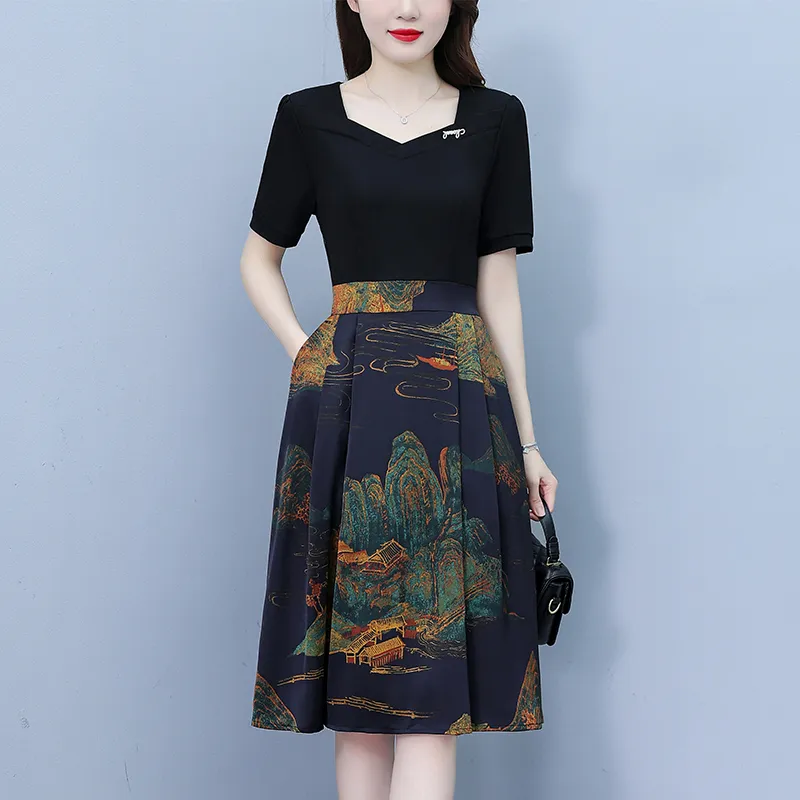 Flowers In Water Short Sleeved Dress Women's-5