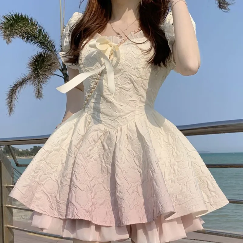 Flowers In Water Short Sleeved Dress Women's-4