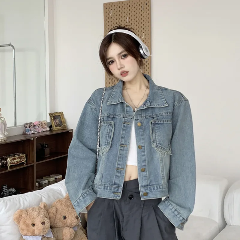 Flowers In Water Denim Jacket Women's Image Color-2