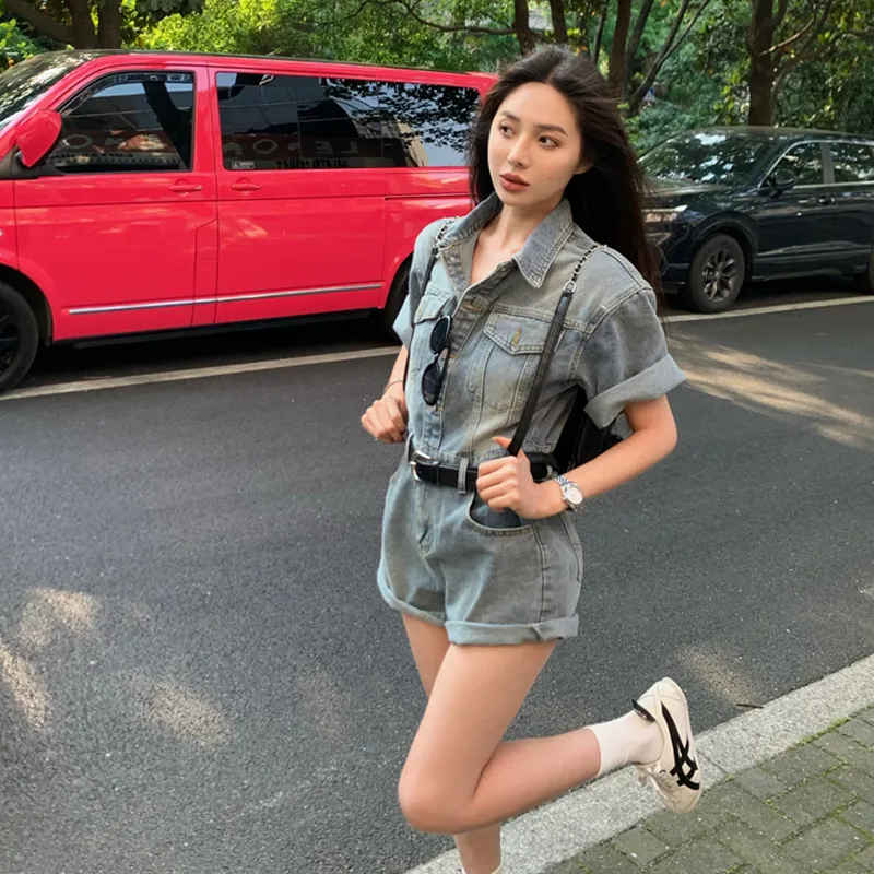 Flowers In Water Denim Shorts Women's-4