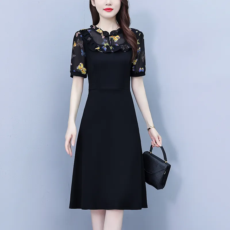 Flowers In Water Short Sleeved Dress Women's-6