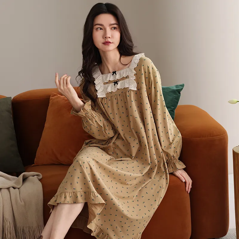 XIAFENYAN Nightgown Women's Brown-5