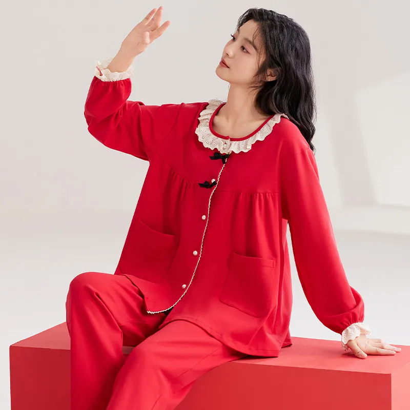 XIAFENYAN Pajama Set Women's Red-4
