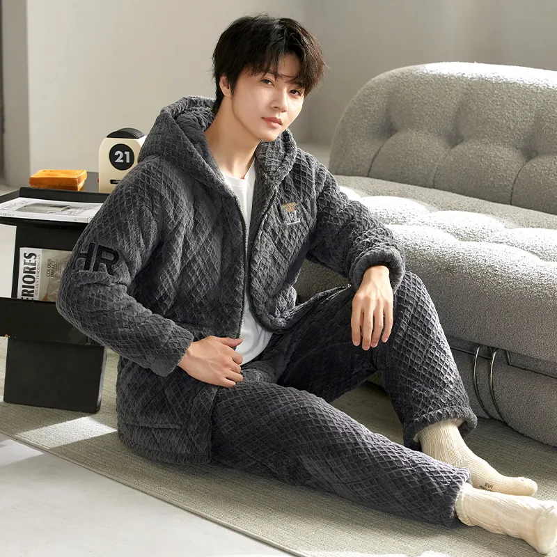XIAFENYAN Pajama Set Men's Charcoal Gray-2