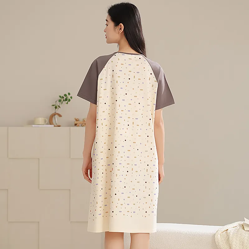 XIAFENYAN Nightgown Women's Beige Yellow-6