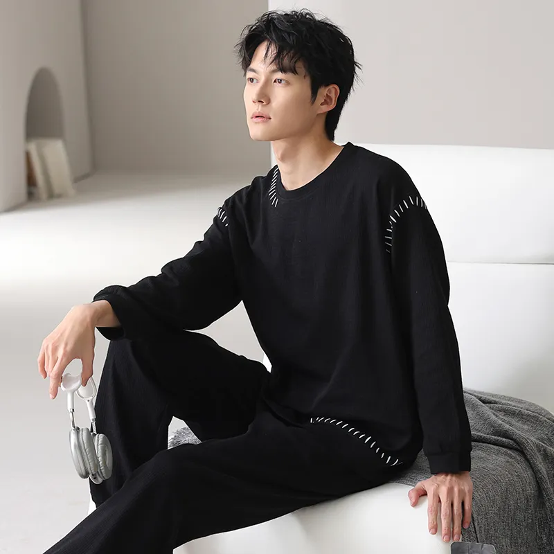 XIAFENYAN Pajama Set Men's 2 Sets Black-3