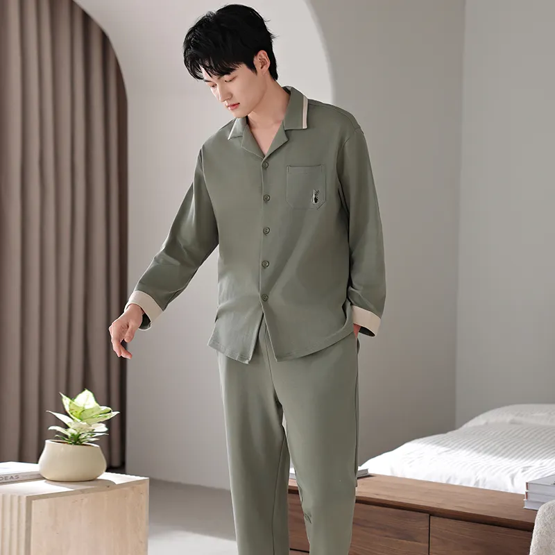 XIAFENYAN Pajama Set Men's Dark Green-6