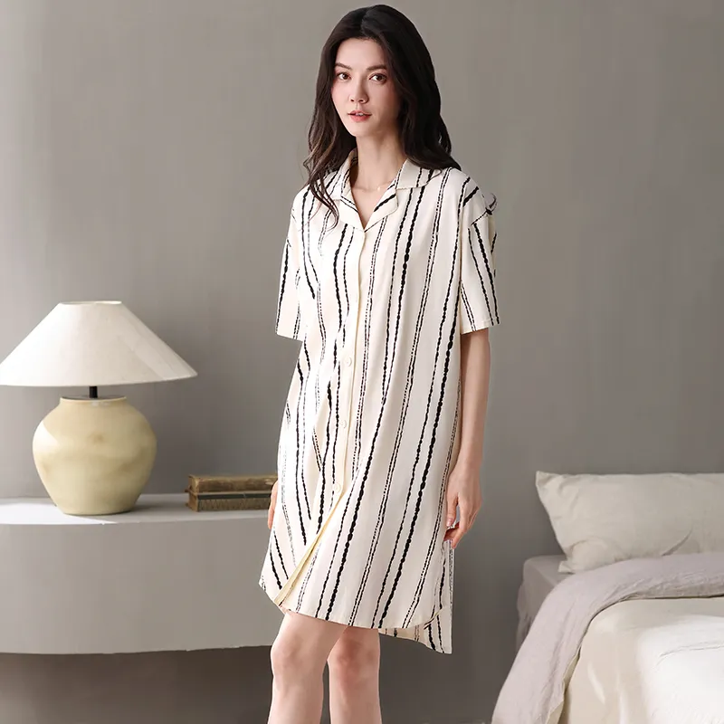 XIAFENYAN Nightgown Women's Apricot-6