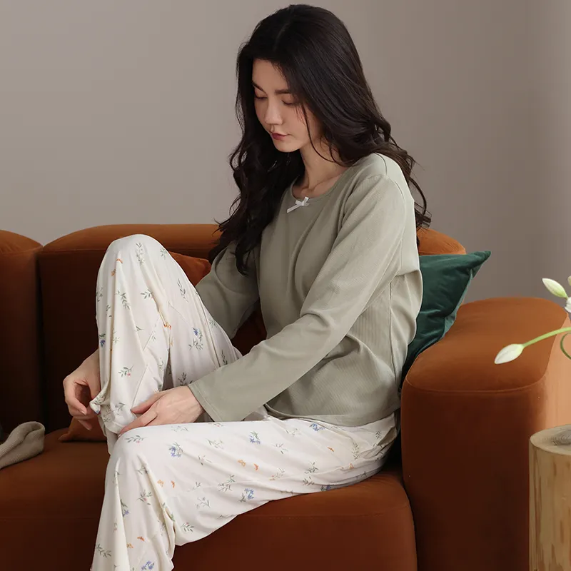 XIAFENYAN Pajama Set Women's Green Apricot-5