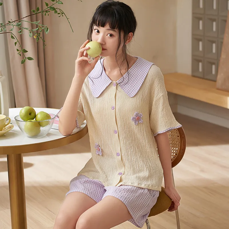 XIAFENYAN Pajama Set Women's Apricot Purple-4