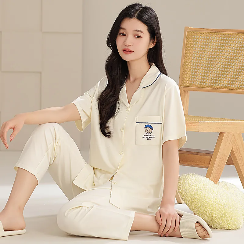XIAFENYAN Pajama Set Women's Beige Yellow-5