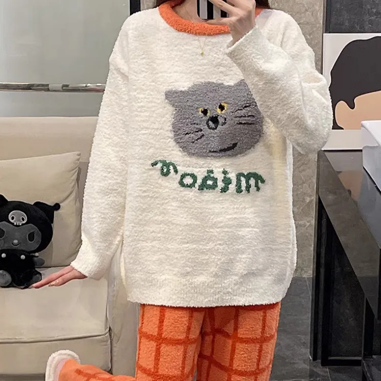 XIAFENYAN Pajama Set Women's Orange White-4