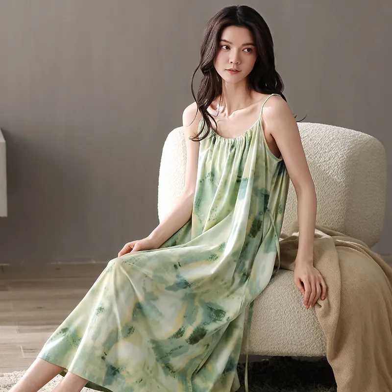 XIAFENYAN Nightgown Women's Green-5