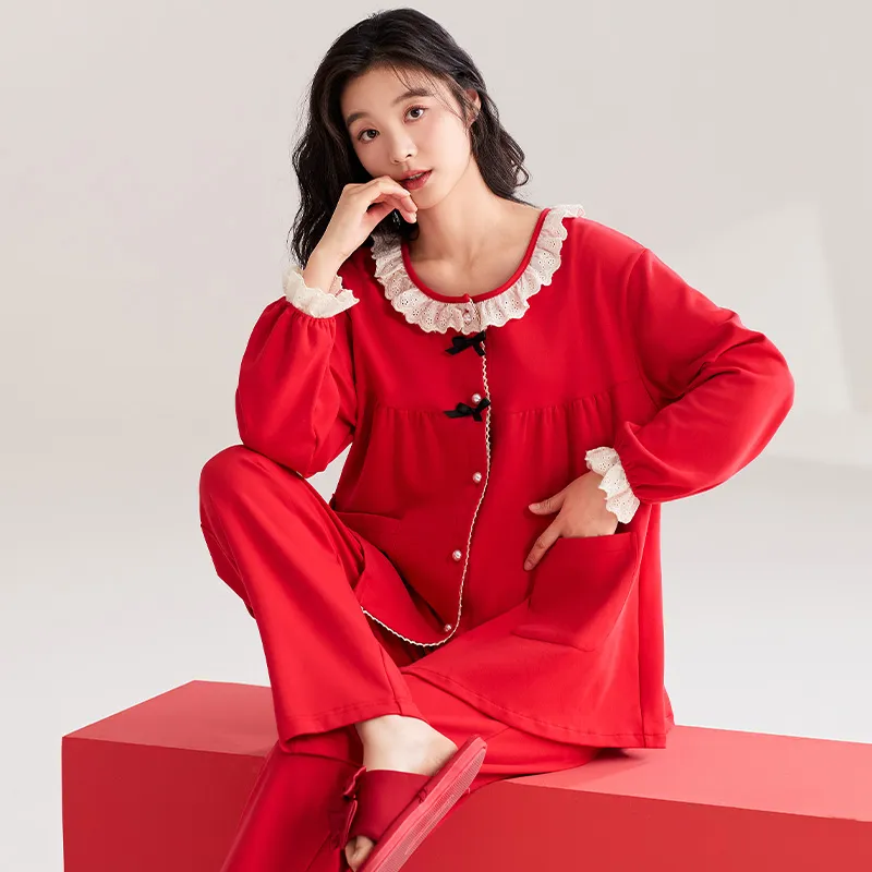 XIAFENYAN Pajama Set Women's Red-3