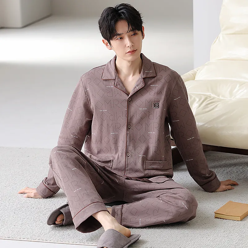 XIAFENYAN Pajama Set Men's Brown-5