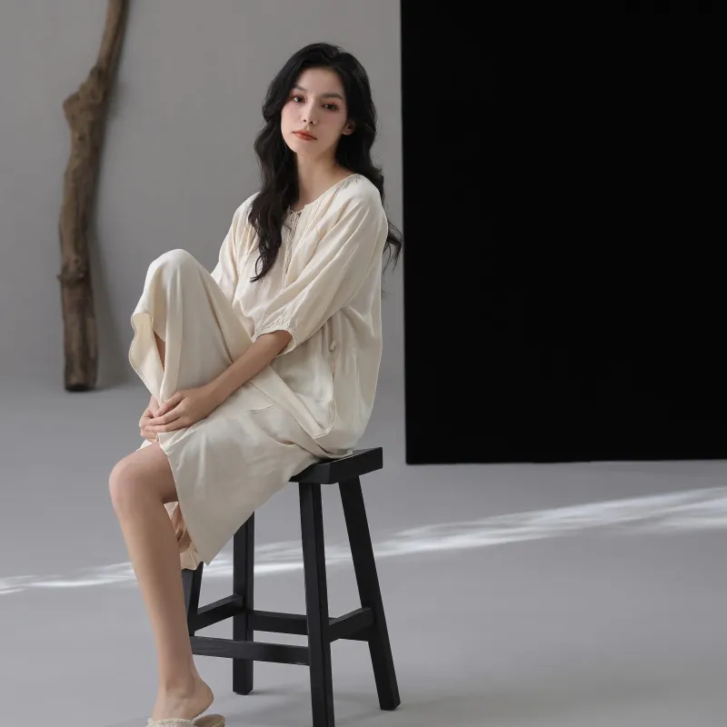 XIAFENYAN Nightgown Women's Apricot-6