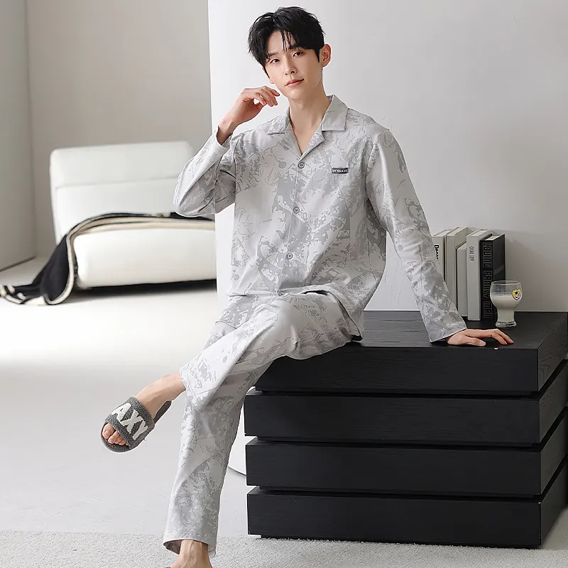 XIAFENYAN Pajama Set Men's Gray-4