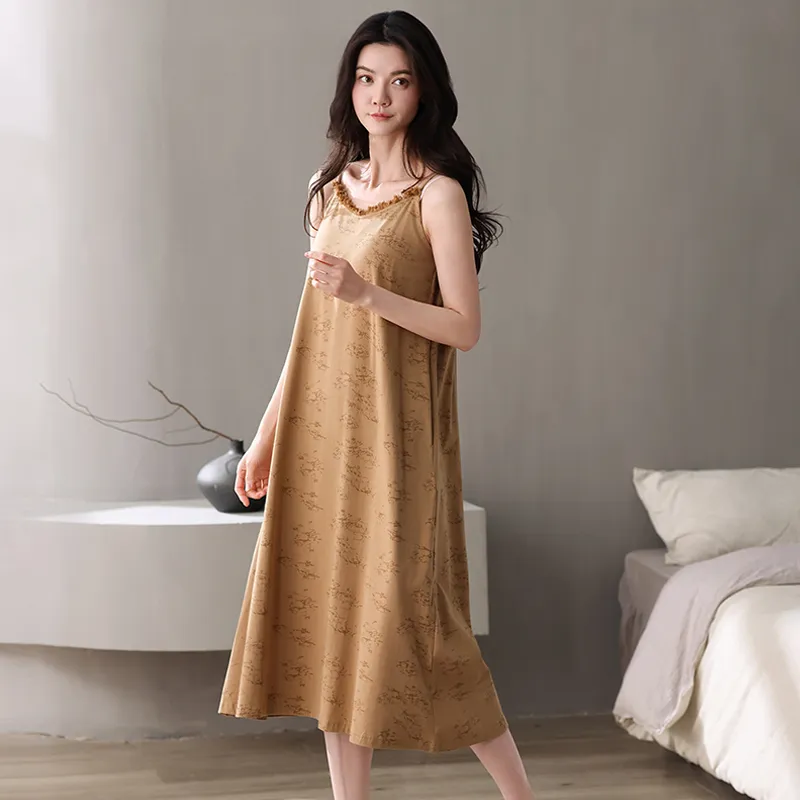 XIAFENYAN Nightgown Women's Brown-7