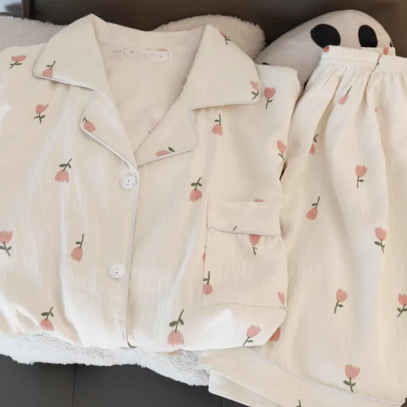 XIAFENYAN Pajama Set Women's Apricot-4