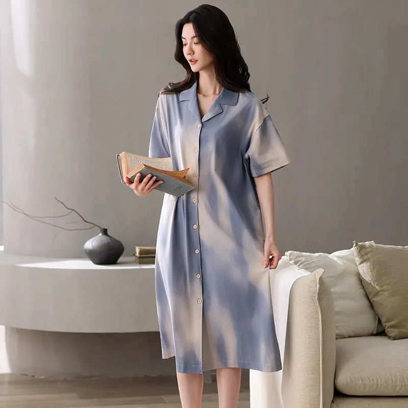 XIAFENYAN Nightgown Women's Apricot Blue-6
