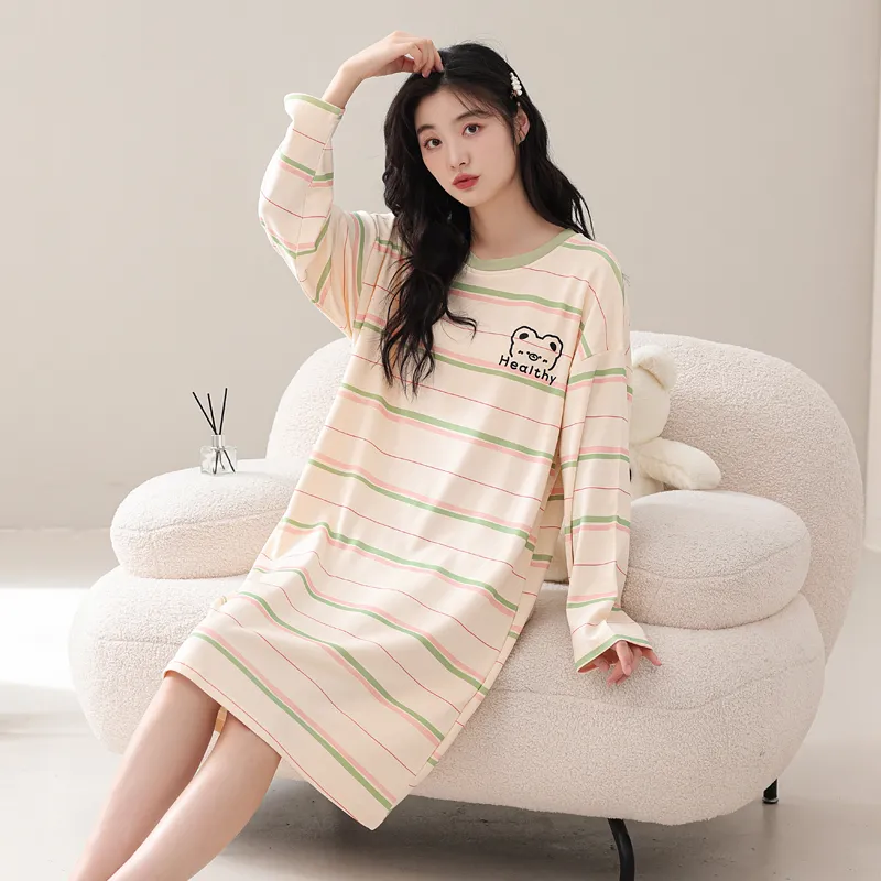 XIAFENYAN Nightgown Women's Apricot-5