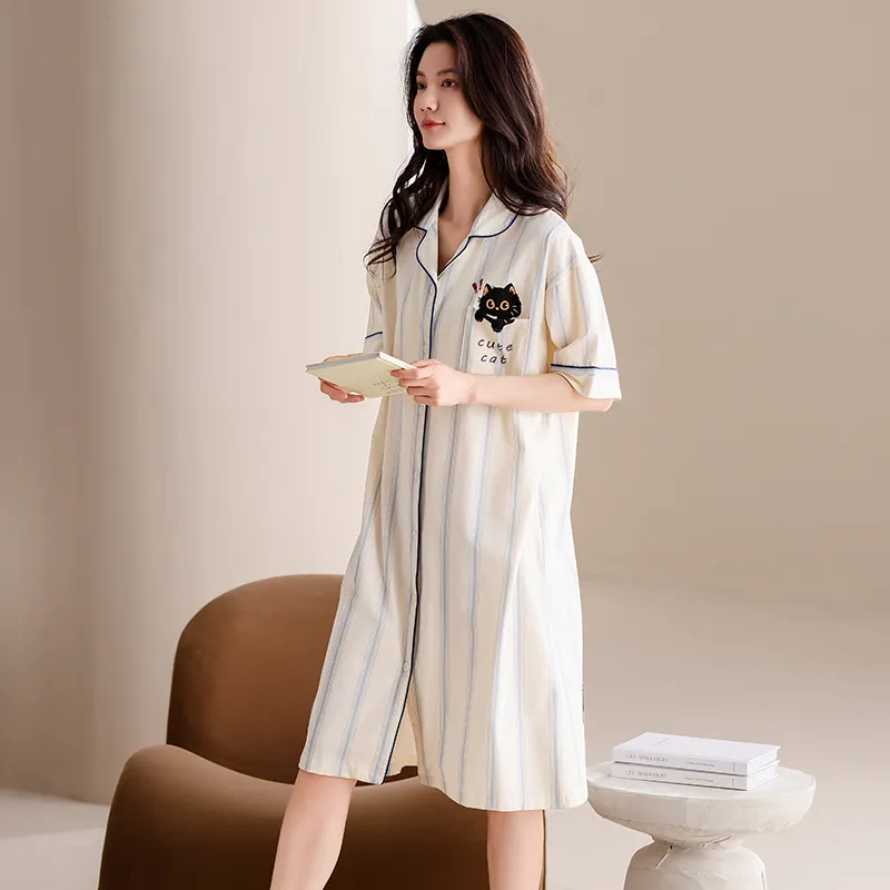 XIAFENYAN Nightgown Women's Apricot-6