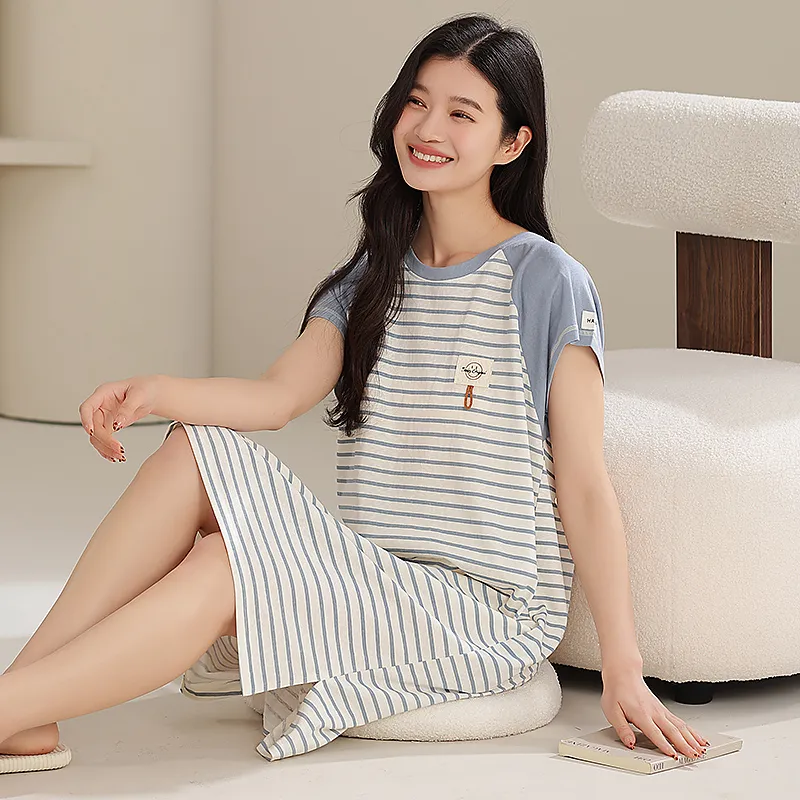 XIAFENYAN Nightgown Women's Light Blue-4
