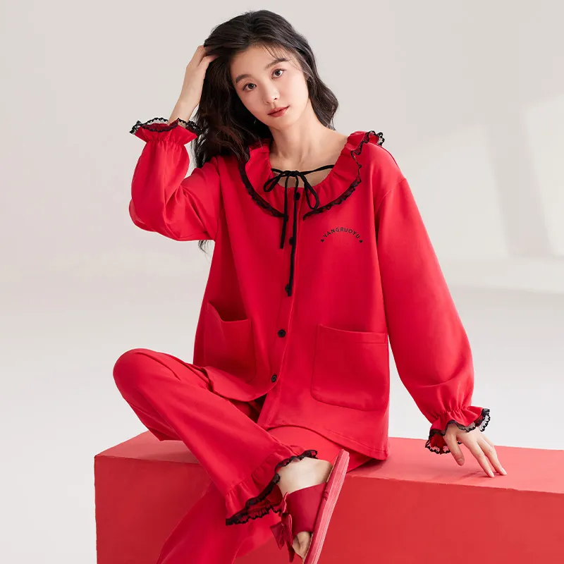 XIAFENYAN Pajama Set Women's Red-6