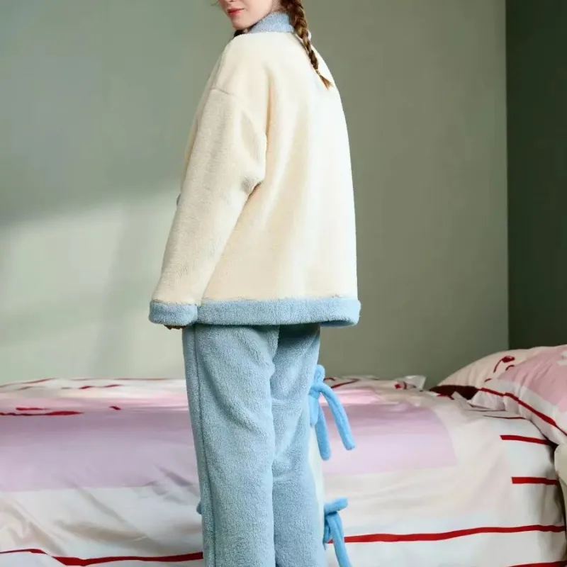XIAFENYAN Pajama Set Women's Blue White-7