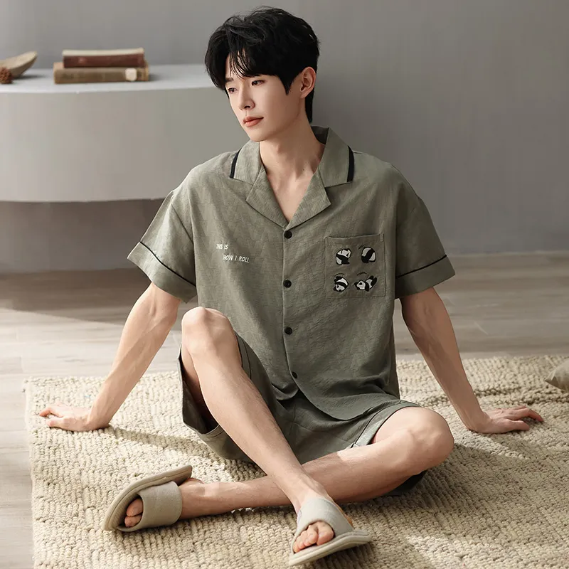 XIAFENYAN Pajama Set Men's Olive Green-5