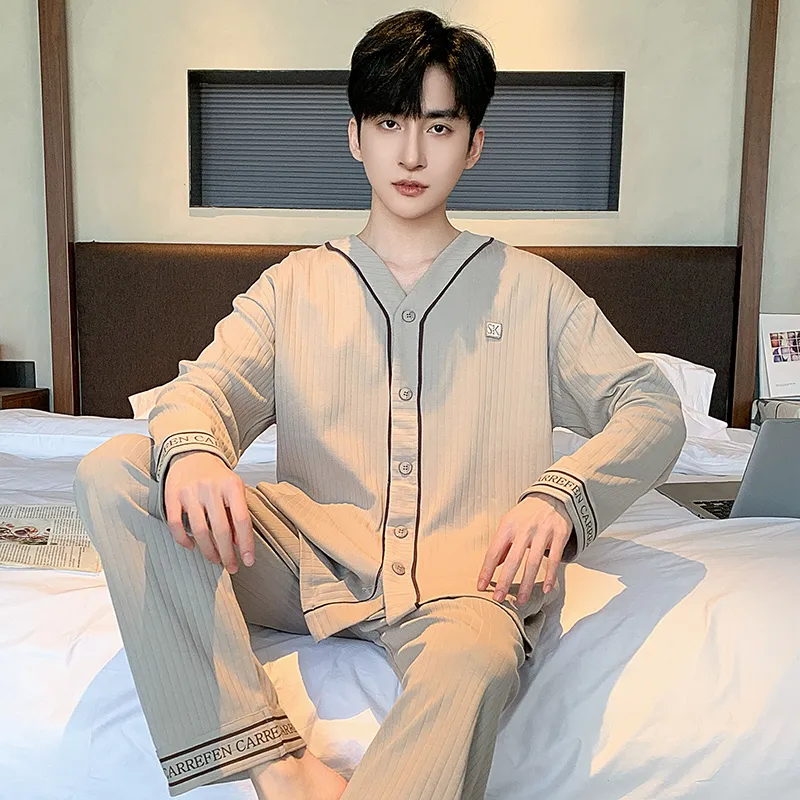 XIAFENYAN Pajama Set Men's Khaki-6