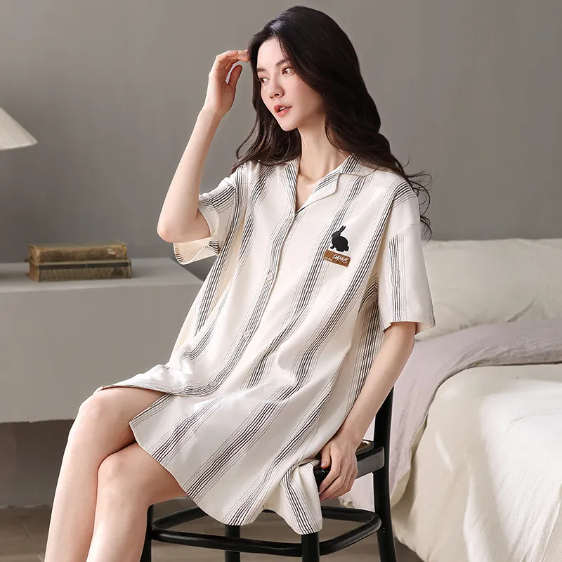 XIAFENYAN Nightgown Women's Apricot-5