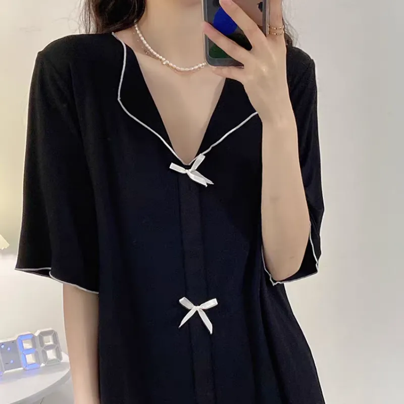 XIAFENYAN Nightgown Women's Black-5