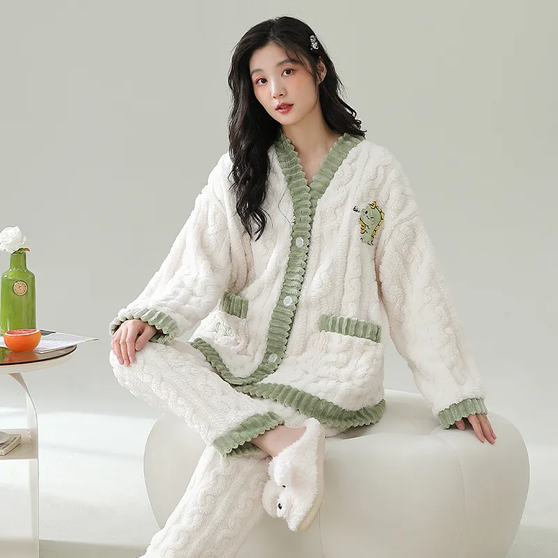 XIAFENYAN Pajama Set Women's Green Apricot-4