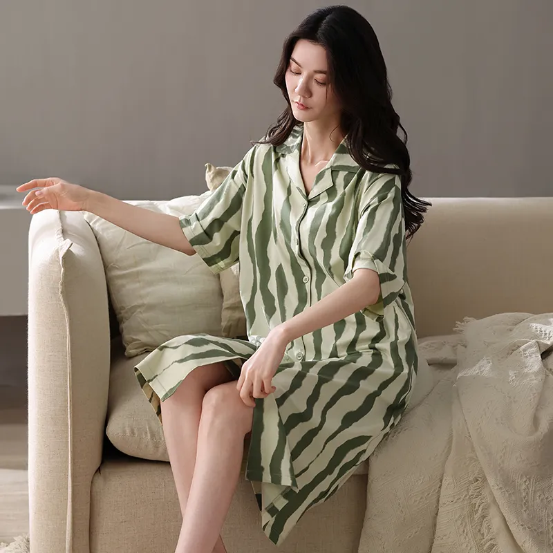 XIAFENYAN Nightgown Women's Green-3