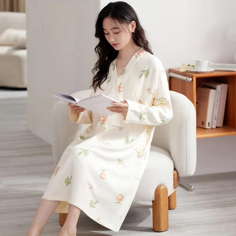 XIAFENYAN Nightgown Women's Apricot-3