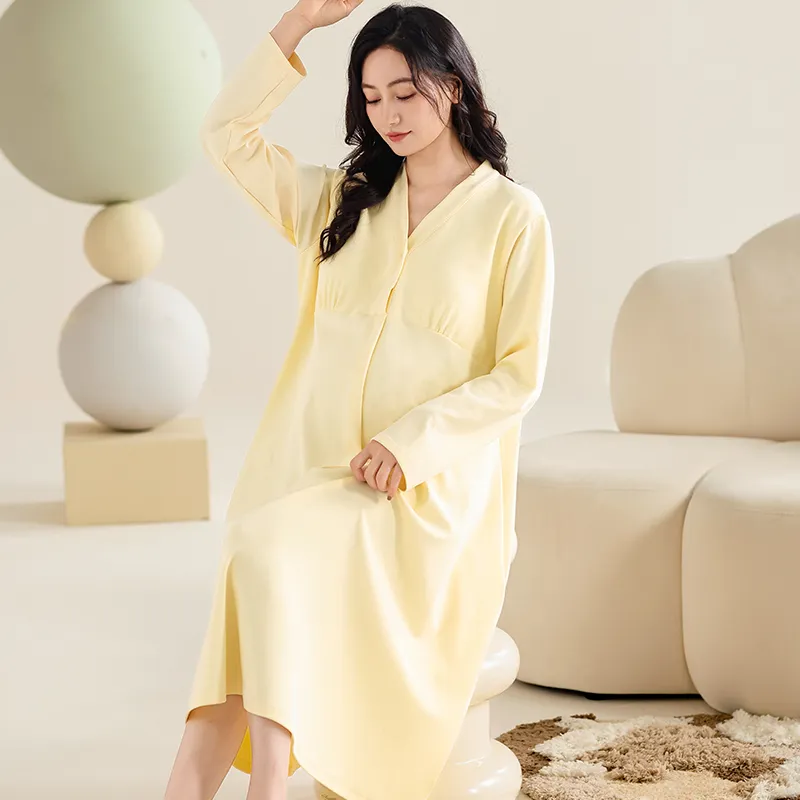 XIAFENYAN Nightgown Women's Yellow-4