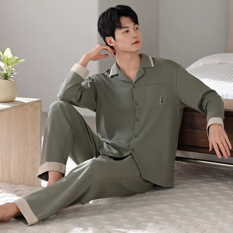 XIAFENYAN Pajama Set Men's Dark Green-3