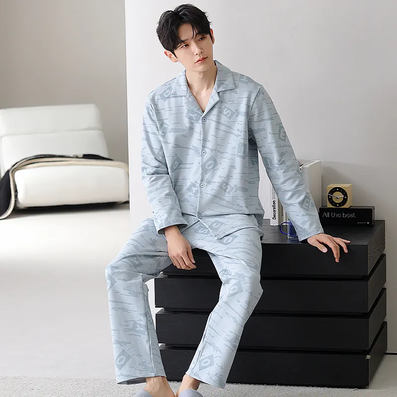 XIAFENYAN Pajama Set Men's Blue-4