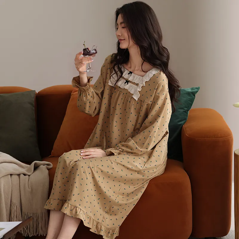 XIAFENYAN Nightgown Women's Brown-6