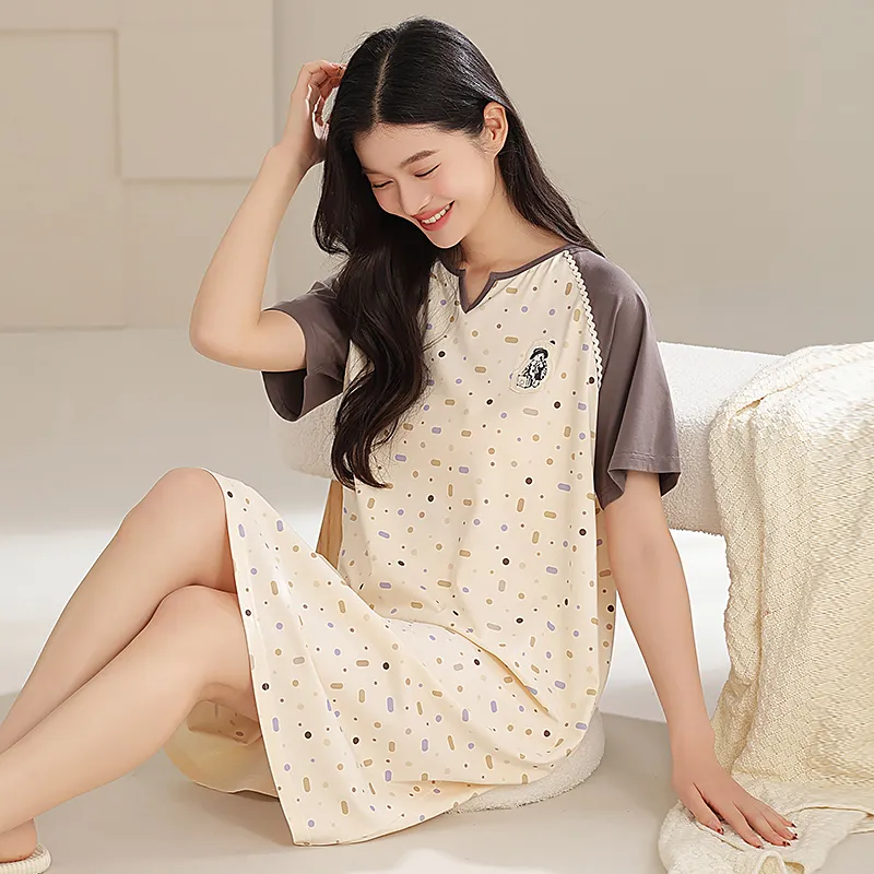 XIAFENYAN Nightgown Women's Beige Yellow-5