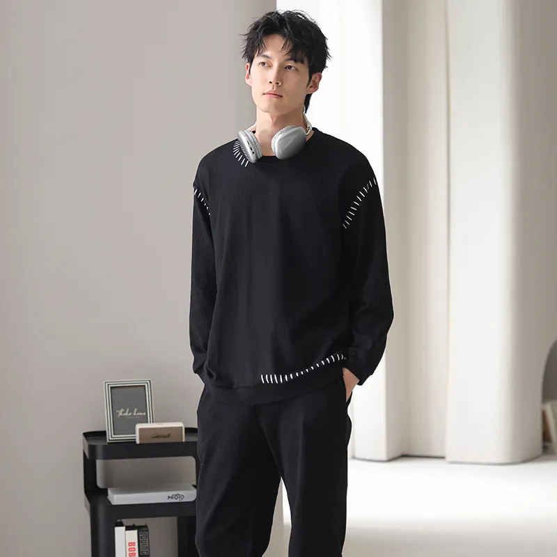 XIAFENYAN Pajama Set Men's 2 Sets Black-1